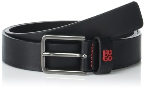 HUGO mens Stacked Logo Thin Buckle Leather Belt