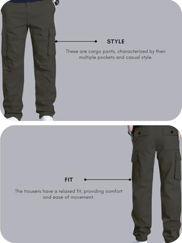 Image of Leriya Fashion Men's Cargo Pants | Multi Pocket Cotton Cargo Joggers for Men | Loose Fit Stylish Pant with Pockets | Casual Baggy Trousers & Streetwear Lower