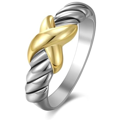 Aprilery Gold and Silver Cross Rings for Women, Fashion Statement Ring X Knot Band Chunky Twisted Cable Wire Ring Jewelry Gifts for Her (Cable Cross Knot, 7) Cover