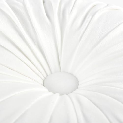 Image of HIG Set of 2 Decorative Round Pleated Throw Pillows, Classy Accent Pumpkin Throw Pillows with Center Button, Vintage Velvet Floor Pillows for Sofa Vanity Chair Bed, White, 14.5 inch Diameter(Ripple)