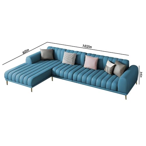 Image of Casaliving Herrick LHS 6 Seater L Shape Sofa Set with 2 Puffy for Living Room (Turquise Colour) Premium Velvet Fabric Sofa, Blue