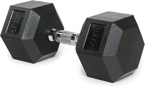 TREXO Mancuernas Hexagonales de 15kg Duradera de Hierro Fundido con Revestimiento de Goma para Gym en Casa con Mango Ergonómico Mancuerna Hex Estable y Versátil HXD150
