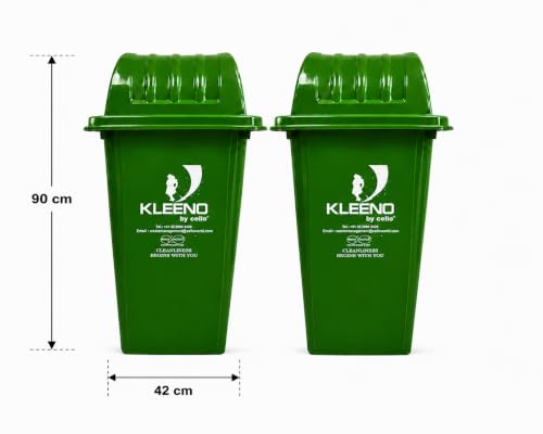 Image of Cello Kleeno Dome Lid Plastic Garbage Dustbin Bucket 60 LTR Green - Pack of 2