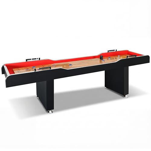 SereneLife Shuffleboard Table 3m Poly Coated Surface with Accessories Abacus Style Scoring Fast Puck Action Play Indoor and Outdoor Portable Arcade Shuffle Board Game Table for Kids and Adults