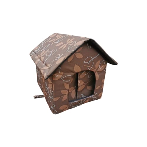 【猫 ハウス 屋外 防水】 防寒 防風 キャットハウス 折りたたみ式 暖かい 野良猫 シェルター 冬用 ペットハウス 室内外兼用 保温 小型犬猫用 ペットテント (ブラウン)