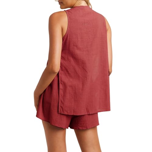 Vest Sets Women 2 Piece Outfits Cotton Summer Suits Button Down Vest Mini Shorts Business Casual Sets Formal Wear3