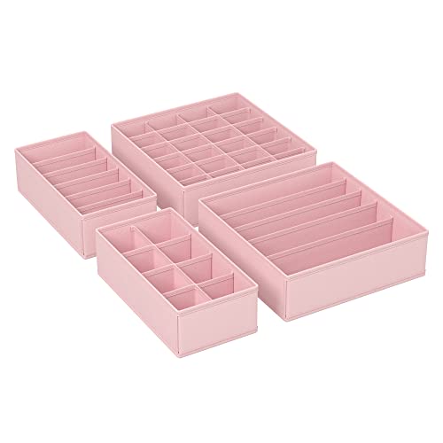 SONGMICS Juego de 4 Organizadores para Cajones de Ropa Interior, Divisores de Cajones, Plegables, para Sujetadores, Calcetines, Corbatas, Cajas de Tela para Armario, Rosa RUS04PK