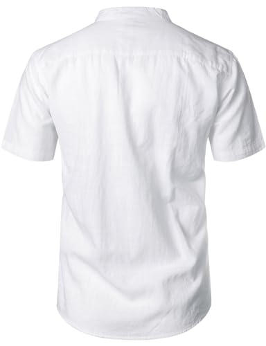 Men's Summer Lightweight Cotton Linen Shirts Casual Short Sleeve Breathable Banded Collar Henley for Beach Vacation3