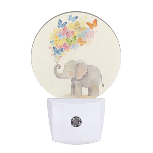 Image of Cute Elephant Night Light Happy Birthday Elephant Nursery Animal Plug-in Nightlight Energy Saving 0.5W LED Lighting for Boys Girls Men Women
