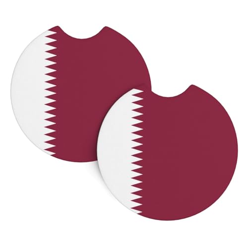Lot de 2 dessous de verre pour voiture avec drapeau WHJDPP Qatar imprimé - Accessoires automobiles résistants aux déversements, séchage rapide, pour voitures, camions et bateaux