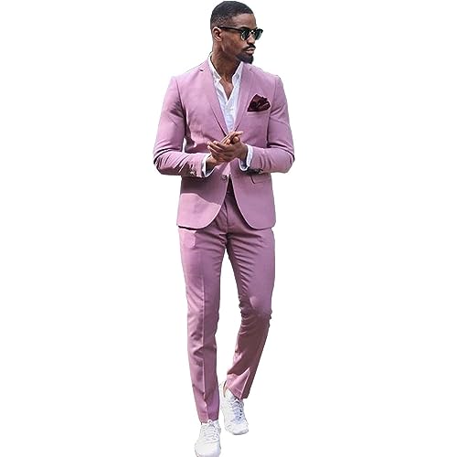 Men Suit Purple Leisure Business Groom Tuxedo Party Prom Wedding Casual 2 Pieces Suit Blazer Pants