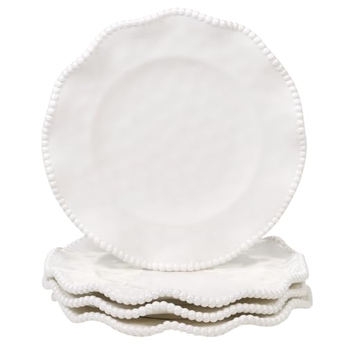 Perlette Cream Beaded Salad Plates - Set of 4, 9" Chic Melamine Dinnerware, Unbreakable & Elegant for Indoor/Outdoor Dining, Appetizers, Desserts & Stylish Table Settings. Perfect for gift-giving. by Certified International - Used condition - US$15.40