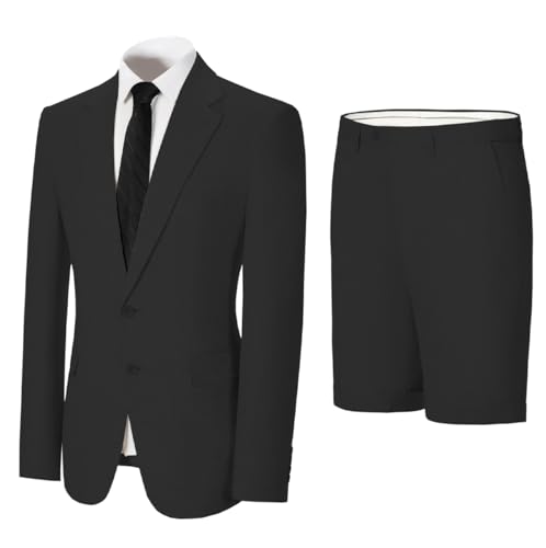 Men's 2 Piece Linen Suits Set Regular Fit Casual Lightweight Blazer Jacket and Shorts