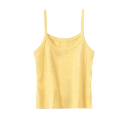 Women Cashmere Strap Vest Sleeveless Knit Top High Elasticity Slim Warm Fall Daily Outerwear Yellow