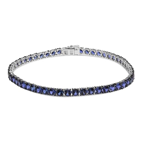 Men's .925 Sterling Silver Created Blue Sapphire Tennis Bracelet - 8.5" Inches