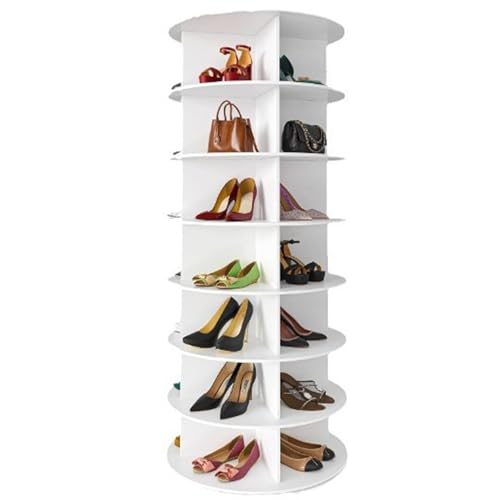 Meuble à chaussures rotatif 7 niveaux et organiseur de sac à main blanc 162 cm