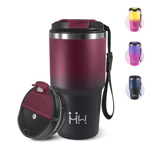 Taza de Café, 600 ml, Taza Termica, 304 Acero Inoxidable Reutilizables, Vaso Termico, Taza Termo Cafe para Llevar con Tapa, Perfecto para llevar Café y para la Oficina - Rojo&negro