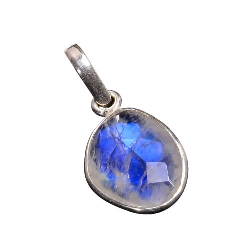 Rainbow Moonstone Freeform Shape Gemstone Ethnic 925 Sterling Silver Jewellery Pendant 1.1"-image-31