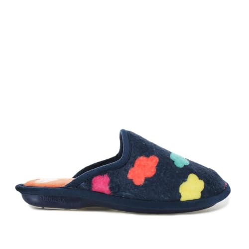 Biorelax Zapatillas de Casa con Nubes de Colores, marino, Felpa Suave, Suela Interior Confort (Marino, Estandar, Sistema tallas calzado EU, Adulto, Mujer, Números, mediano, 40)