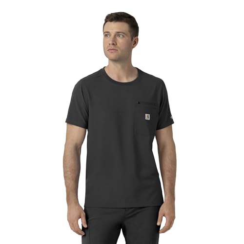 Carhartt Scrubs for Men Force Cross-Flex Crew Neck Tops with 2 Pockets Black