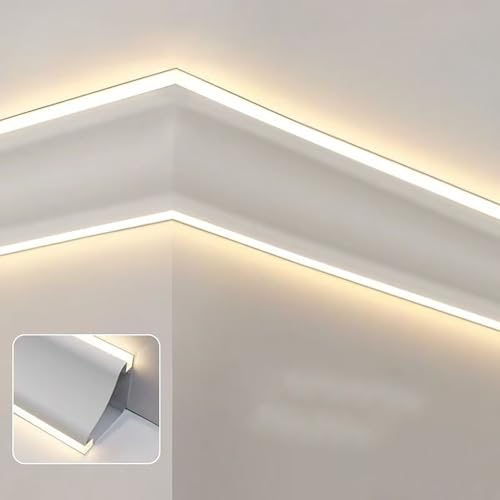 Jievmrs Crown Molding Led Indirect Lighting, Baseboard Led Strip Diffuser for Wall Corner or Ceiling, Surface Mounted Crown Moulding Without Led Strip(130cm/4.3ft)