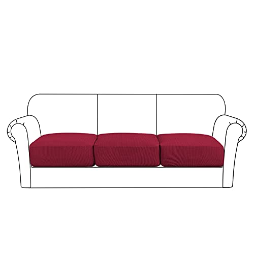 High Stretch Seat Cushion Cover Sofa Cushion Furniture Protector fot Sofa Seat Sofa Slipcover Sofa Cover Soft Flexibility with Elastic Bottom (3 Pieces Cushion Covers, Wine)