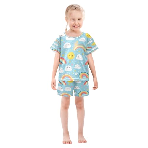 Blue Rainbow Sun Cloud Kids Pjs Set Boys Girls Summer Short-Sleeve Sleepwear Pajamas 2PCS3
