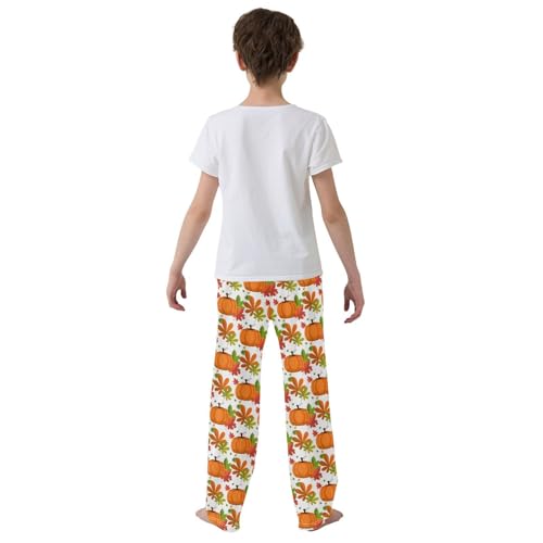 Pumpkin Leaves Thanksgiving Day Boys Long Pants Soft Trousers Elastic Waist Kids Lounge Bottoms with Pockets S-XL3
