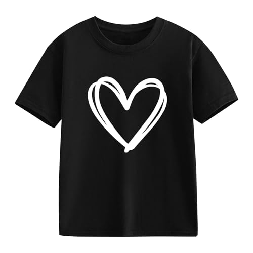 Toddler Girls Short Sleeve Graphic Shirt Cute Heart Print Tops Crewneck Casual Loose Teens Aesthetic Vacation Birthday Outfit2