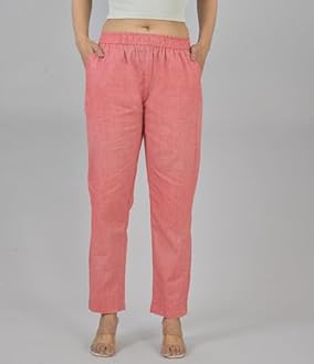 Women's Cotton Linen Pants, Regular Fit, Fully Elasticated, 2 Side Pockets