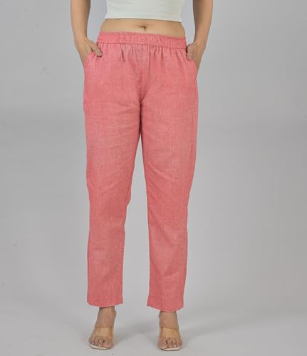 Women's Cotton Linen Pants, Regular Fit, Fully Elasticated, 2 Side Pockets