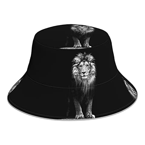 XIACHUANGSM Sun hat Lion Printing Reflective Bucket Hat Women's Men's Sunhat Black Cover