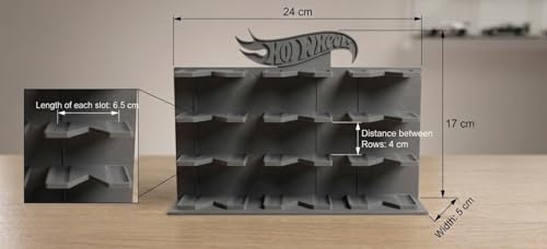 Image of Premium 12-Car Display Rack for Hot Wheels & 1:64 Scale Cars, Eco-Friendly Biodegradable Plastic, 24 cm H x 18 cm B x 5 cm W (Grey)