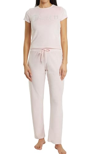 Image of Juicy Couture Women's 2 Piece Velvet Fleece Short Sleeve Shirt and Pants Lounge Sleepwear Set