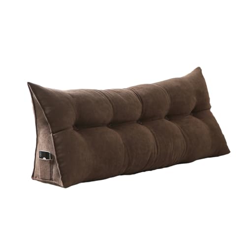 Treer Almohada Triangular Grande con Cuña Triangular para Respaldo, Almohada de Lectura de Cabecera de Color Sólido, Cojín de Apoyo Lumbar Cojín de Posicionamiento (marrón,120x50x20cm)