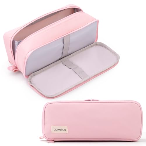 Image of CICIMELON Pencil Case Large Capacity Pen Pouch with Zippered Bag Organizer for School Girls Adults, Pink