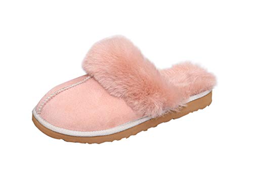 Women's Sheepskin Slippers Indoor Outdoor House Leather Shearling Fur Slippers