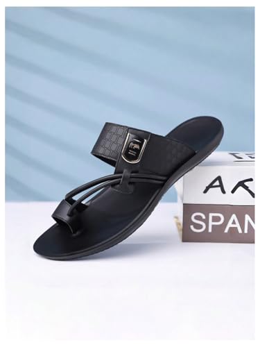 Image of GORGLITTER Men's Leather Sandals Slide Beach Outdoor Round Flip Flops Slip On Slippers