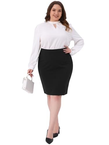 Agnes Orinda Womens Plus Size Pencil Skirt Knee Length High Waisted Stretchy Formal Business Work Skirt with Slit3