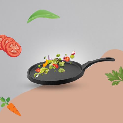 Image of Pencil Pre-Seasoned Cast Iron Shallow Pan 24 cm | Fry /Roasting Pan | Compatible with Gas Stoves & Induction | Naturally Nonstick | 100% Pure & Toxin-Free | No Chemical Coating | Long Lasting | Black