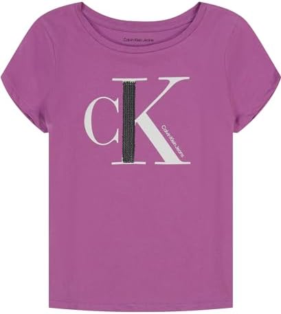 Calvin Klein Girls’ Short Sleeve Cotton T-Shirt with Flip Sequin Design & Tagless Interior