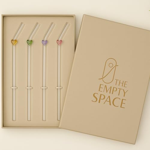 Image of THE Empty Space Set of 4 Reusable Glass Straws, Colorful Heart Shaped with Gift Packaging for Smoothies, Milkshakes, Juices, Teas, Perfect for Parties & Gifts | 7 inch Height 4 PCs (Heart)