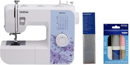 Image of Brother XM2701 27 Stitch Sewing Machine with SASEW6 Thread Pack | 27 Stitches, 1-Step Buttonhole, Quick-Set Bobbin, SA520 3.2yd Stabilizer, (6 Piece)