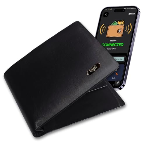 tag8 Dolphin Smart Wallet for Men and Women, Bluetooth Tracker, GPS Location, RFID Blocking | Elegant Handcrafted Leather Design, Premium stitchless Bifold Wallet, Anti-Lost Slim Wallet - Black
