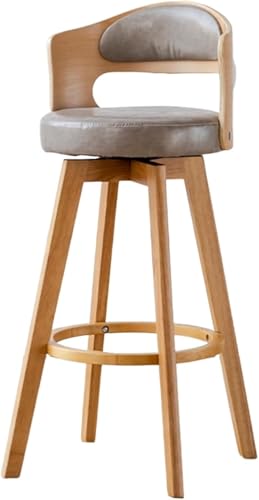 Tabourets de bar pivotants en bois massif gris de cuisine avec dossier confortable