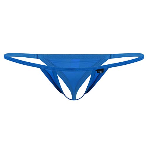 TiaoBug Men's Low Rise Sexy T Back Open Front Jockstrap G String Bikini Panties Blue M