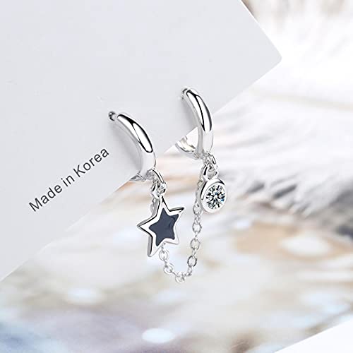 1 Pieza de Color Plateado con Doble Agujero para la Oreja, Pendiente de aro de circonita, Pendiente de Estrella de Esmalte Negro para Mujer, Regalos Minimalistas Cover