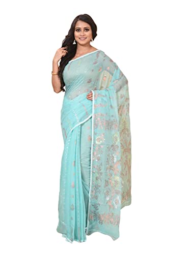 Sari Jamdani coton indien fluide anti-plis avec fil Zari cuivre argent pour femme