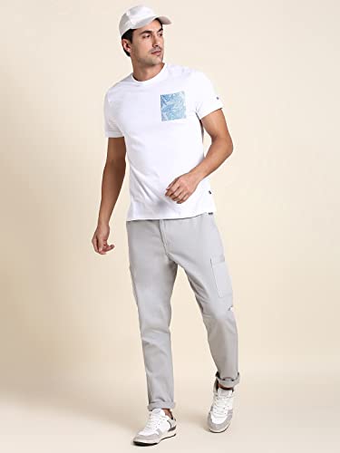 Image of Dennis Lingo Men's Poly Cotton Regular Fit Solid with Printed Patch Pocket Half Sleeve Round Neck T-Shirt