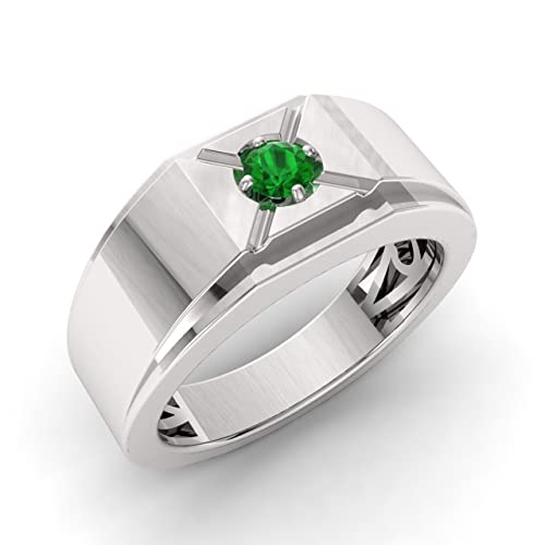 Diamondere Natural And Certified Emerald Wedding Band Ring In 925 Sterling Silver | 0.10 Carat Solitaire Ring For Mens, Us Size 8 #TOP5